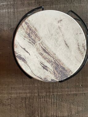Round Marble-Pattern Coaster Set- Cream and Brown